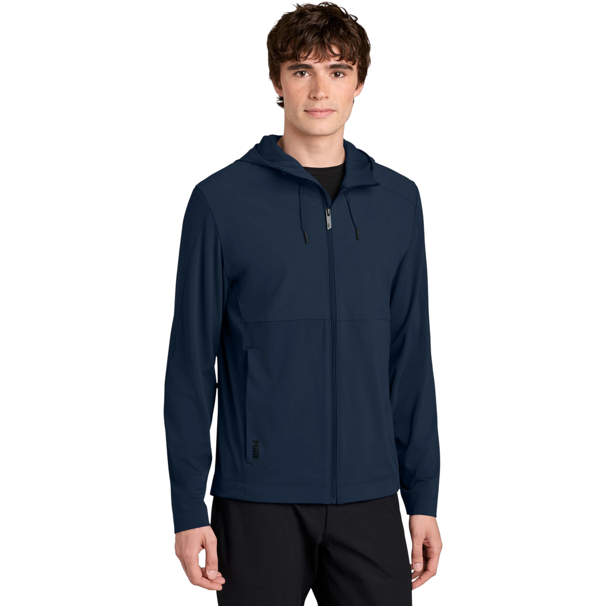 MiiR Kivu Hybrid Full-Zip Hooded Jacket in Indigo Navy — custom branded by Motive