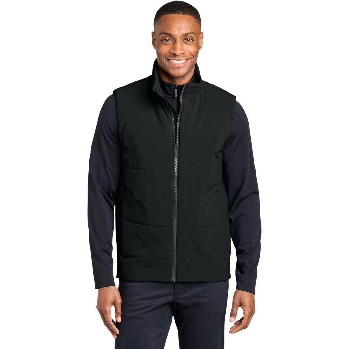 MiiR Sashiko Stretch Puffy Vest in Pitch Black — custom branded by Motive