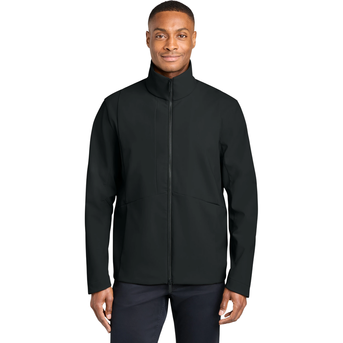 MiiR Nozawa Full-Zip Soft Shell in Pitch Black — custom branded by Motive