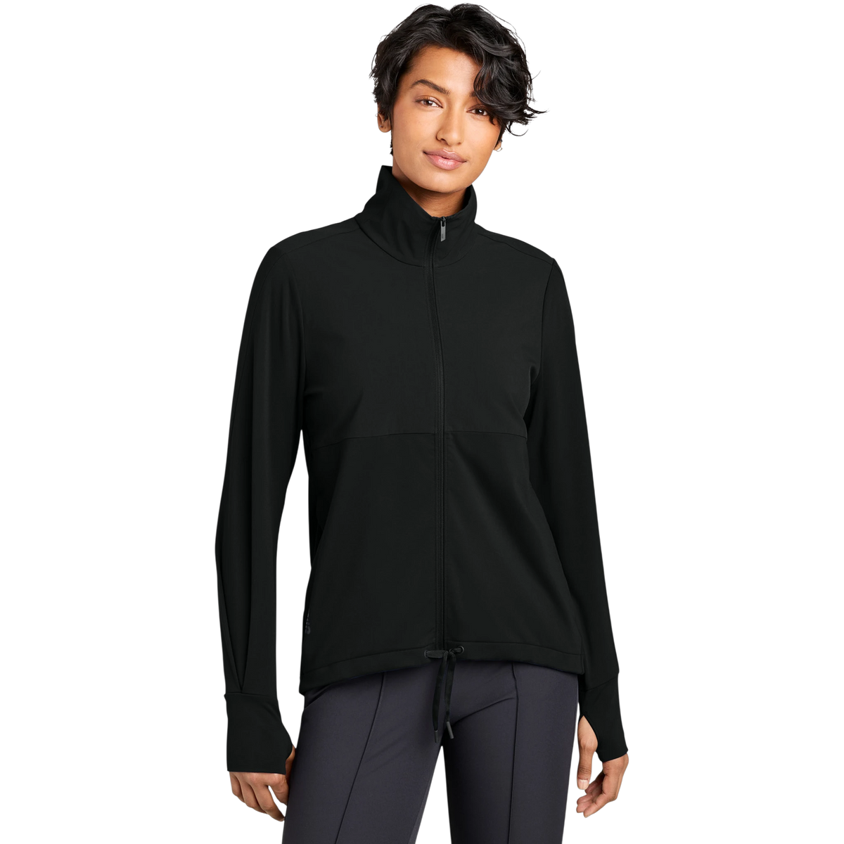MiiR Women's Kivu Hybrid Full-Zip Jacket in Pitch Black — custom branded by Motive