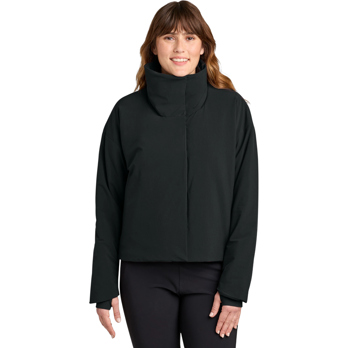 MiiR Women's Sashiko Full-Zip Stretch Puffy in Pitch Black — custom branded by Motive