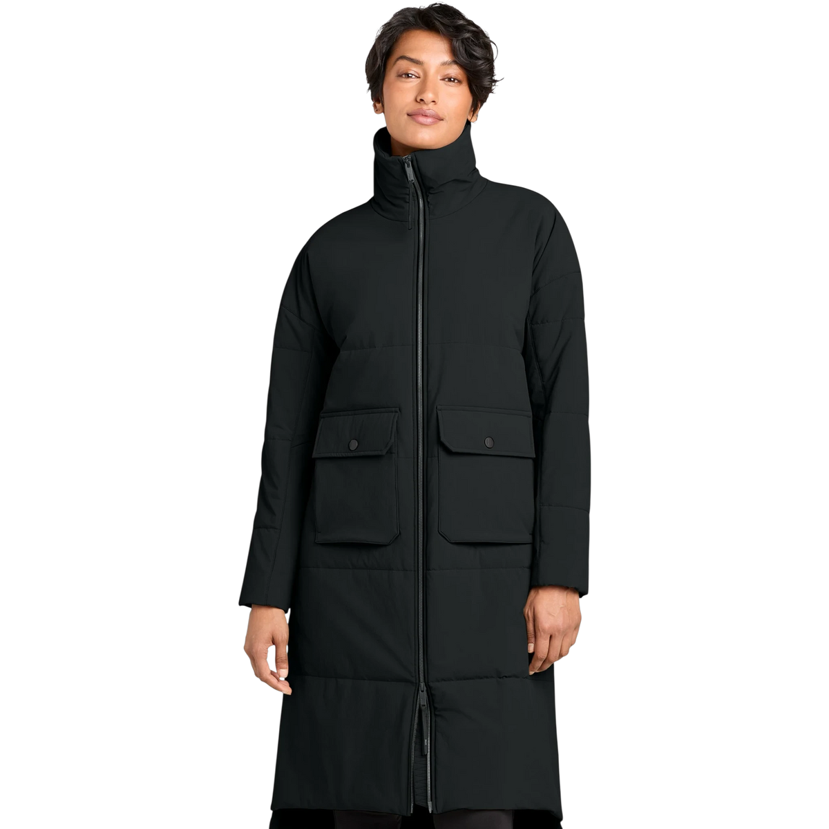 MiiR Women's Sashiko Stretch Puffy Long Jacket in Pitch Black — custom branded by Motive