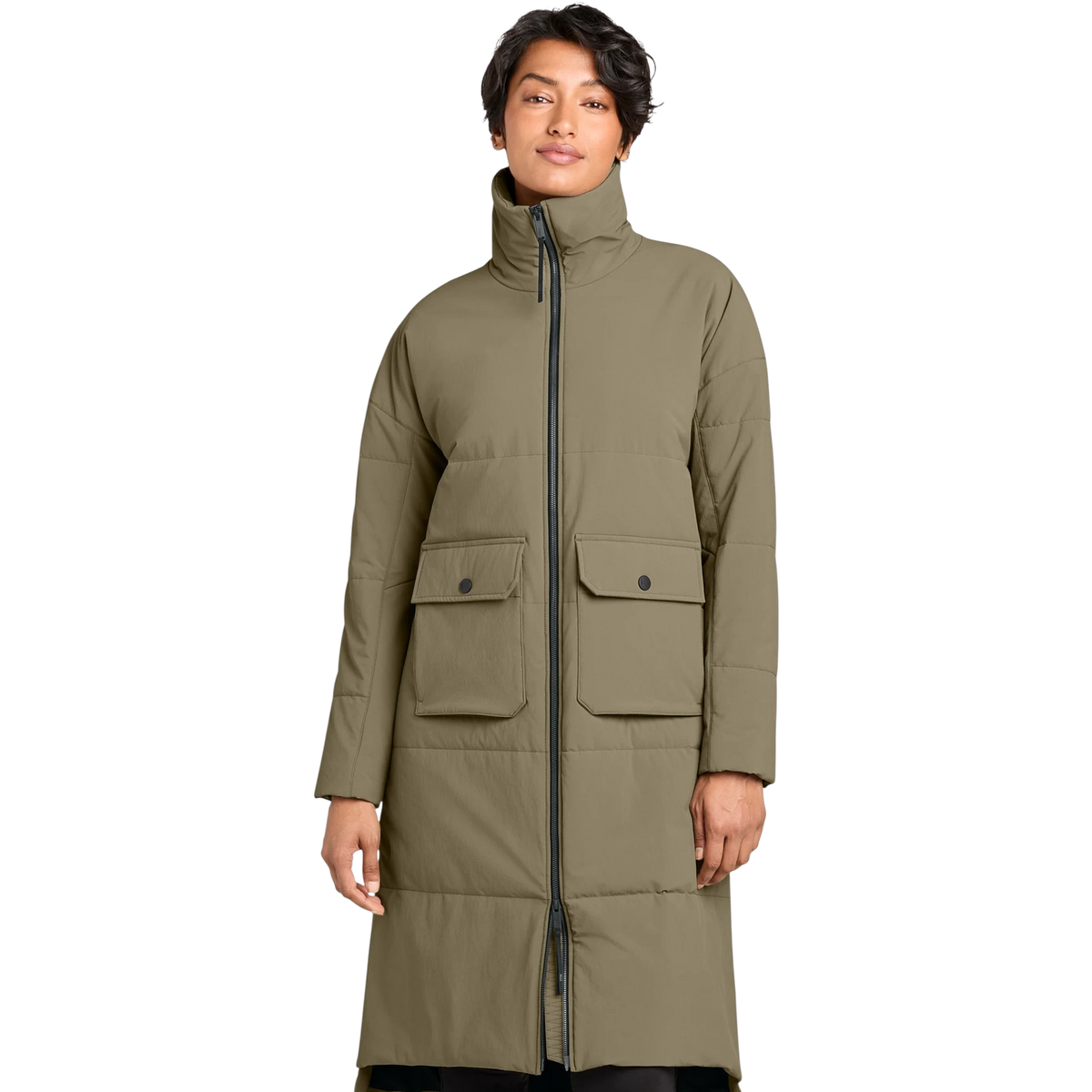 MiiR Women's Sashiko Stretch Puffy Long Jacket in Truffle — custom branded by Motive