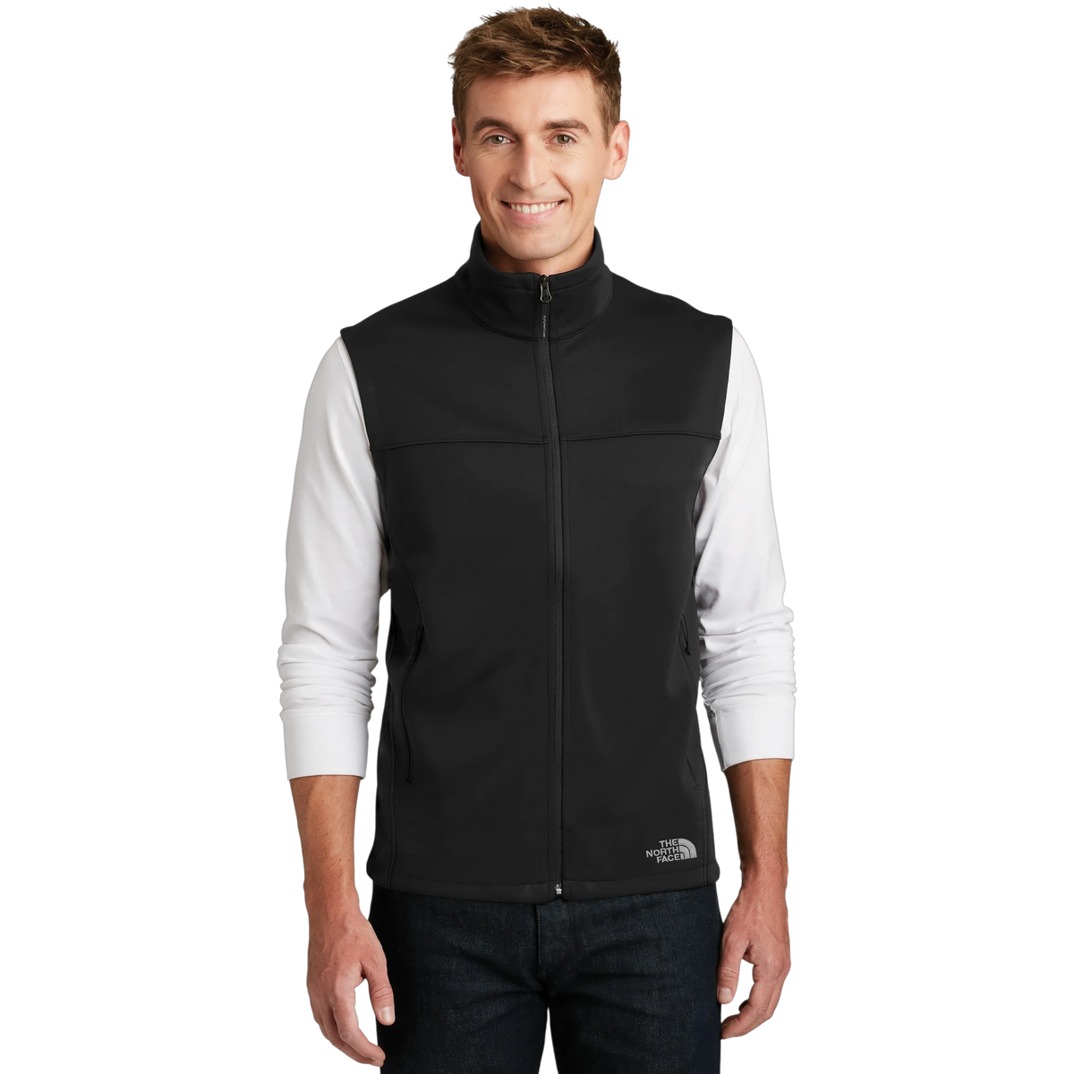 The North Face Ridgewall Soft Shell Vest in TNF Black — custom branded by Motive