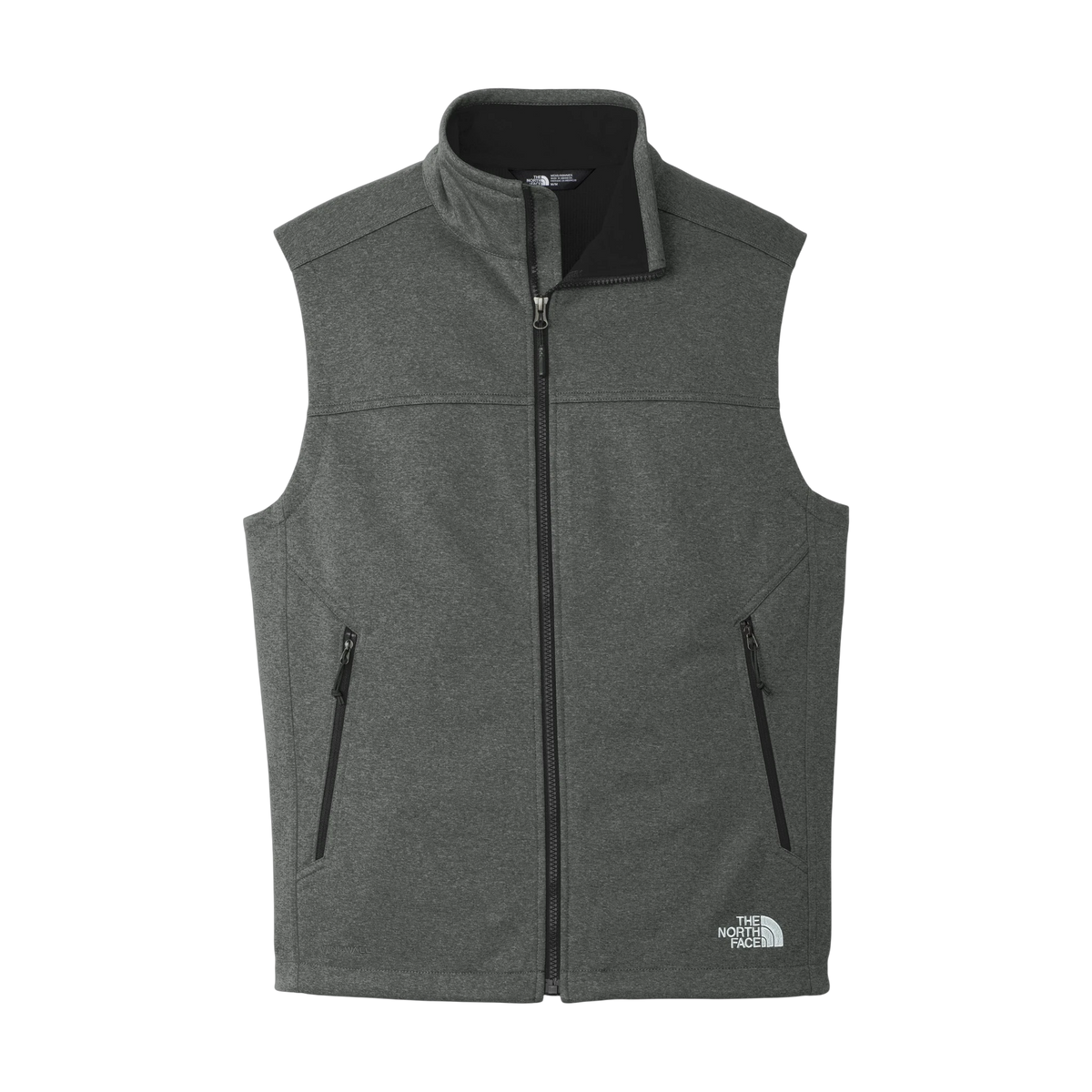 The North Face Ridgewall Soft Shell Vest in TNF Dark Grey Heather — custom branded by Motive