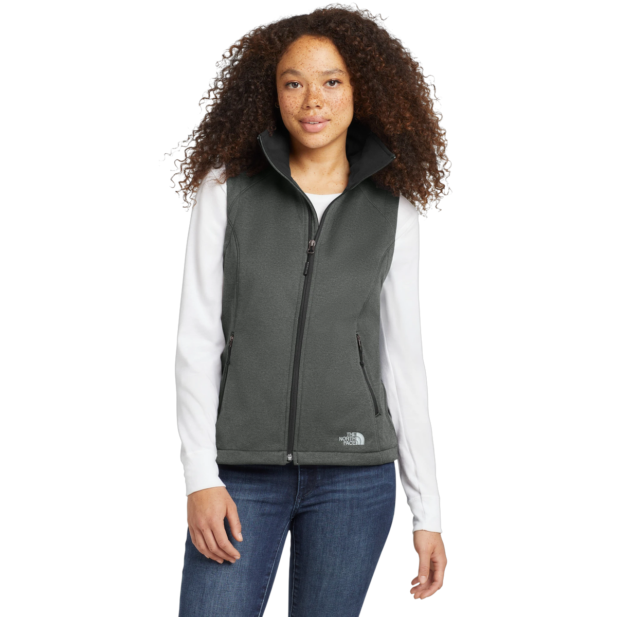 The North Face Women's Ridgewall Soft Shell Vest in TNF Dark Grey Heather — custom branded by Motive