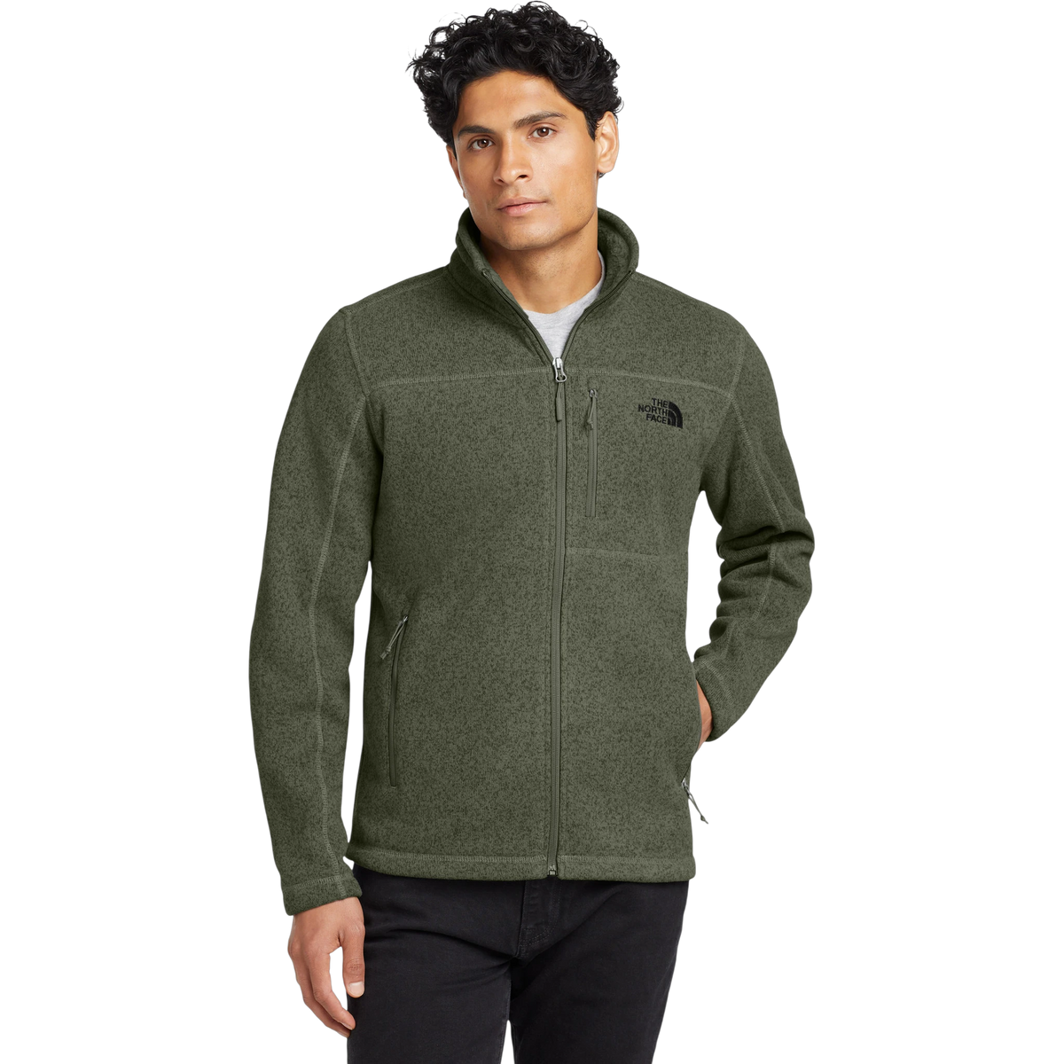 The North Face Sweater Fleece Jacket in New Taupe Green Heather — custom branded by Motive