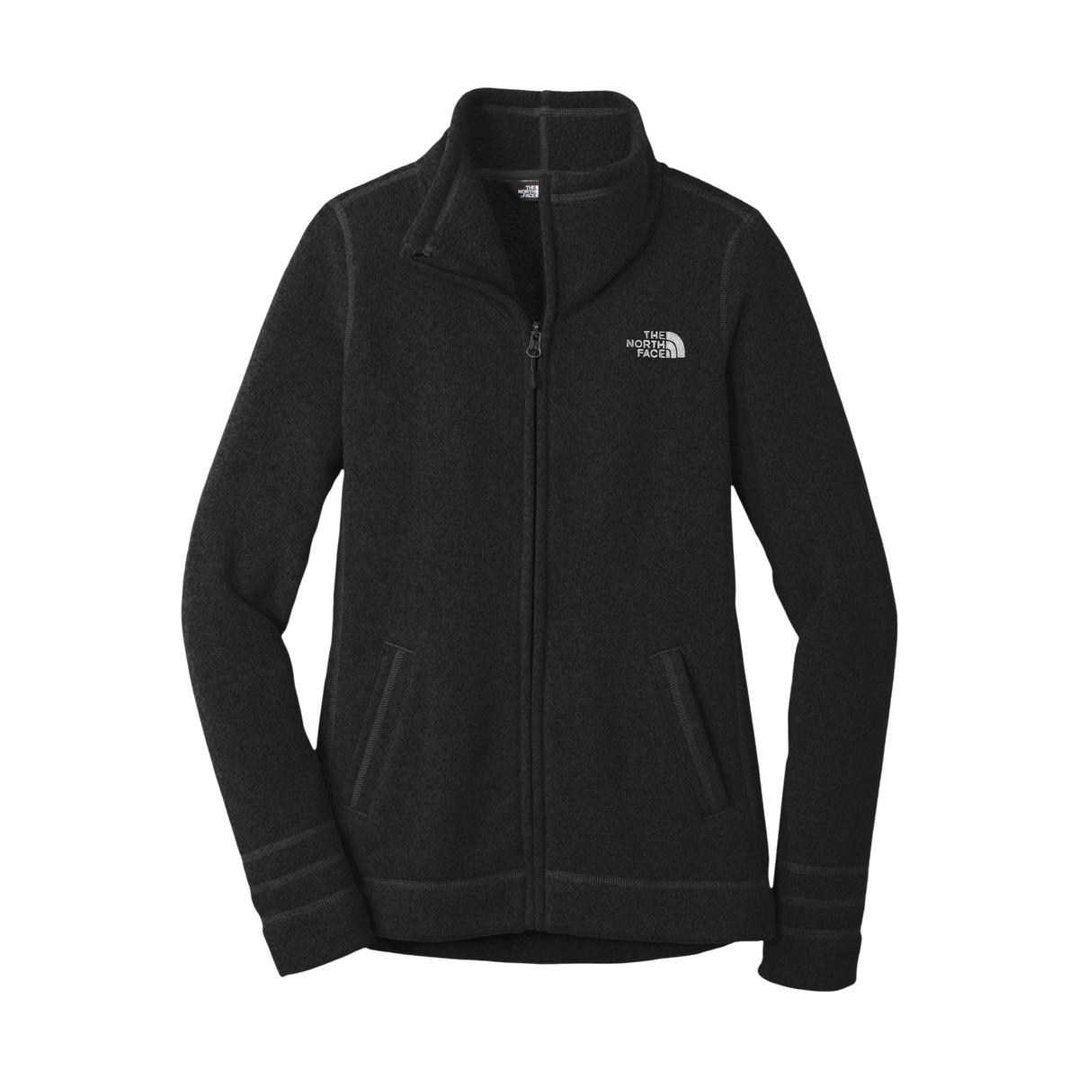 The North Face Women's Sweater Fleece Jacket in TNF Black Heather — custom branded by Motive