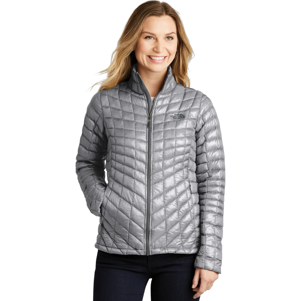 The North Face Women's ThermoBall Trekker Jacket in Mid Grey — custom branded by Motive