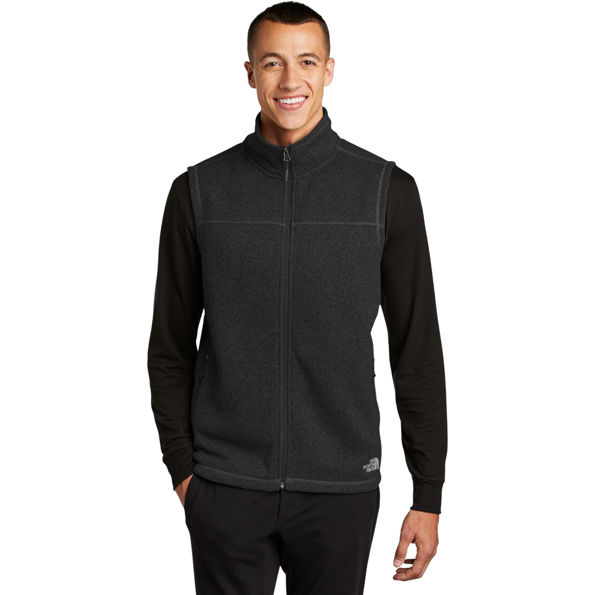 The North Face Sweater Fleece Vest in TNF Black Heather — custom branded by Motive