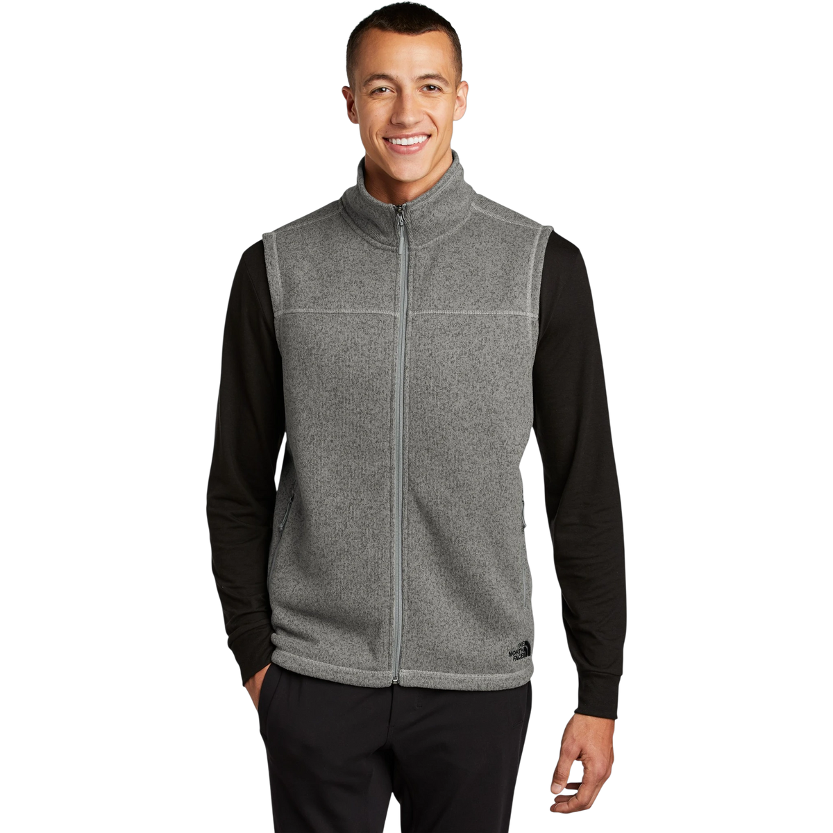 The North Face Sweater Fleece Vest in TNF Medium Grey Heather — custom branded by Motive