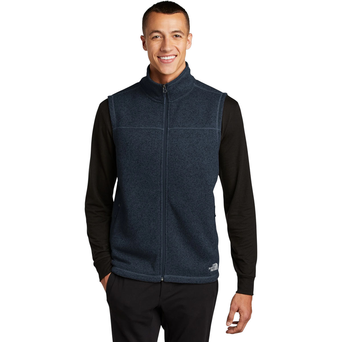 The North Face Sweater Fleece Vest in Urban Navy Heather — custom branded by Motive
