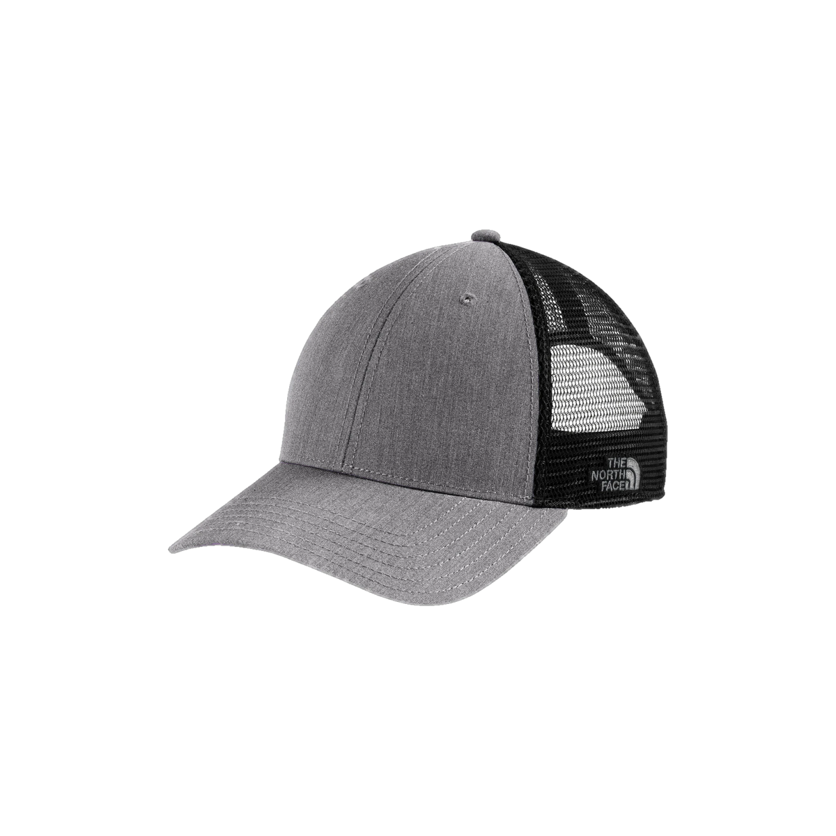 The North Face Ultimate Trucker Cap in TNF Medium Grey Heather/ TNF Black — custom branded by Motive