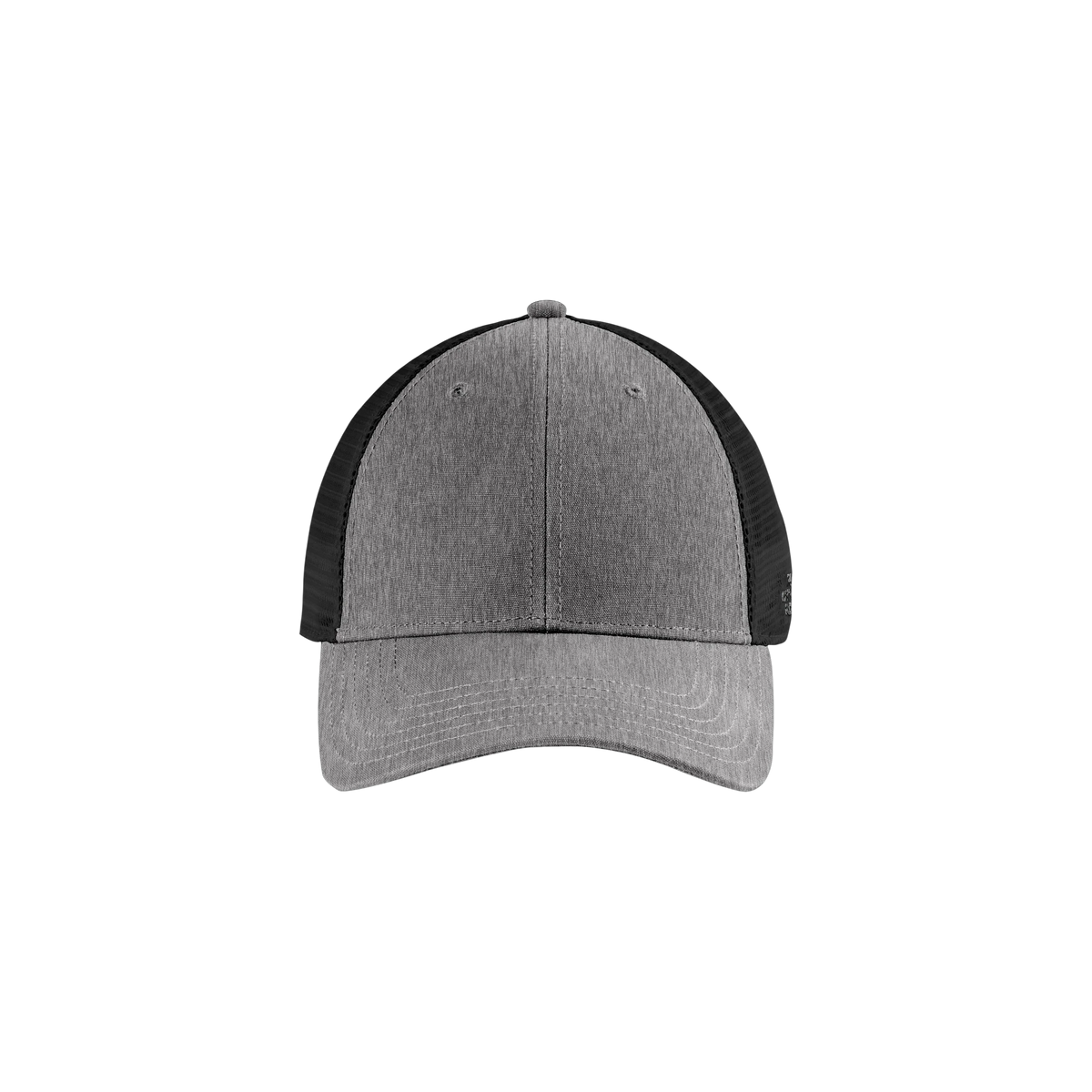 The North Face Ultimate Trucker Cap in TNF Medium Grey Heather/ TNF Black — custom branded by Motive