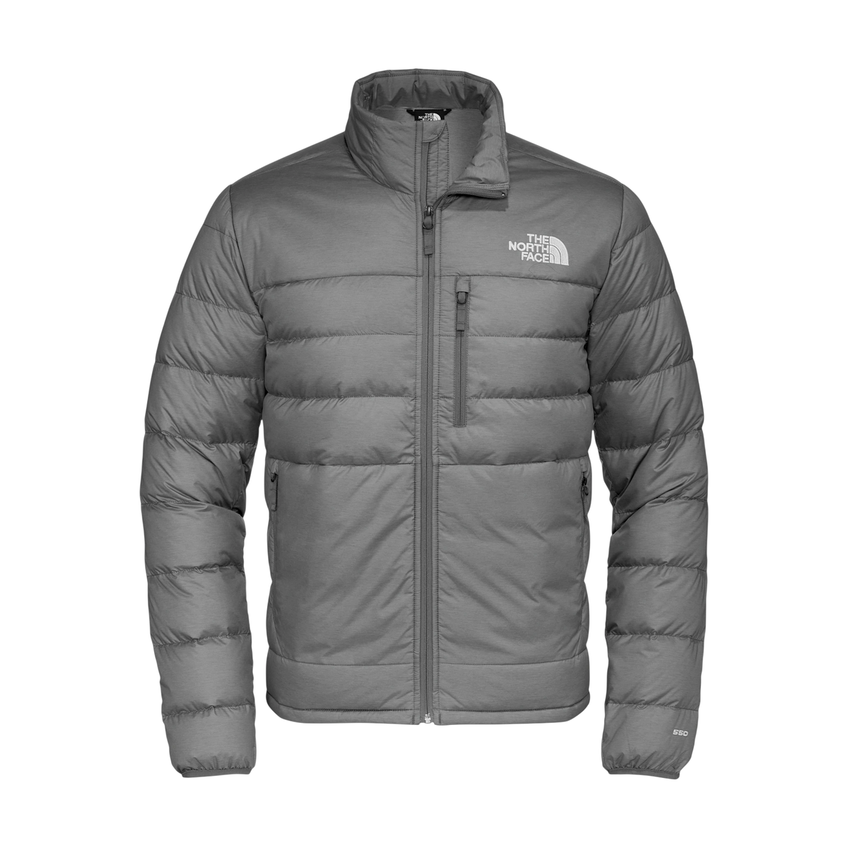 The North Face Down Hybrid Jacket in TNF Medium Grey Heather — custom branded by Motive
