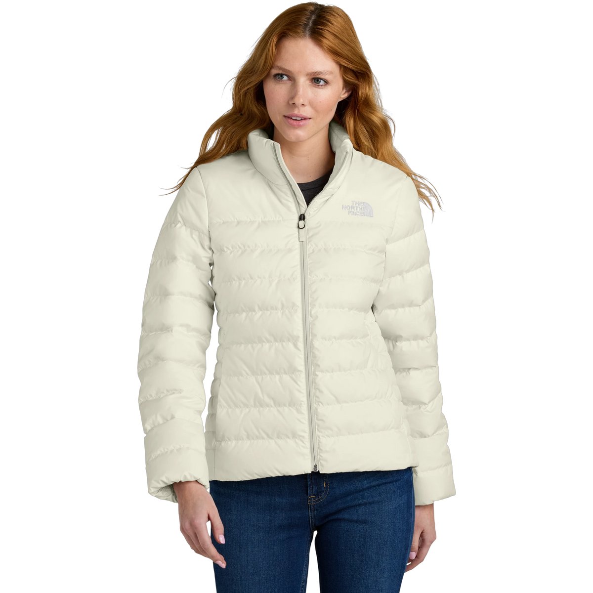 The North Face Women's Down Hybrid Jacket in Vintage White — custom branded by Motive