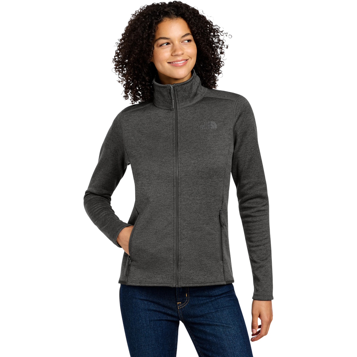 The North Face Women's Skyline Full-Zip Fleece Jacket in TNF Dark Grey Heather — custom branded by Motive