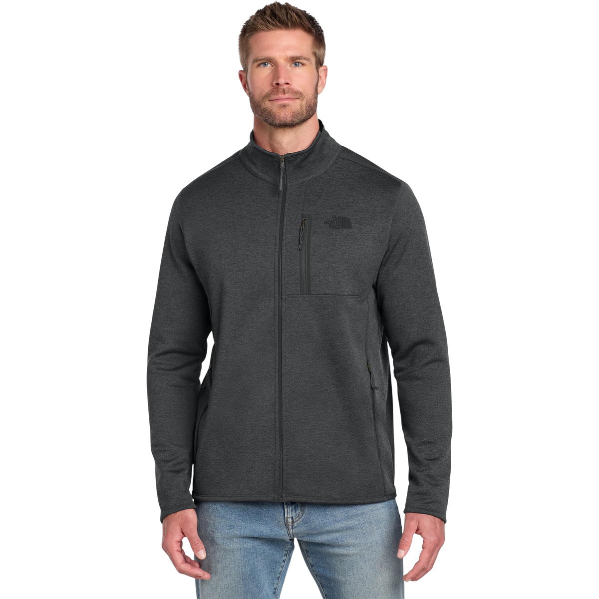 The North Face Skyline Full-Zip Fleece Jacket in TNF Dark Grey Heather — custom branded by Motive