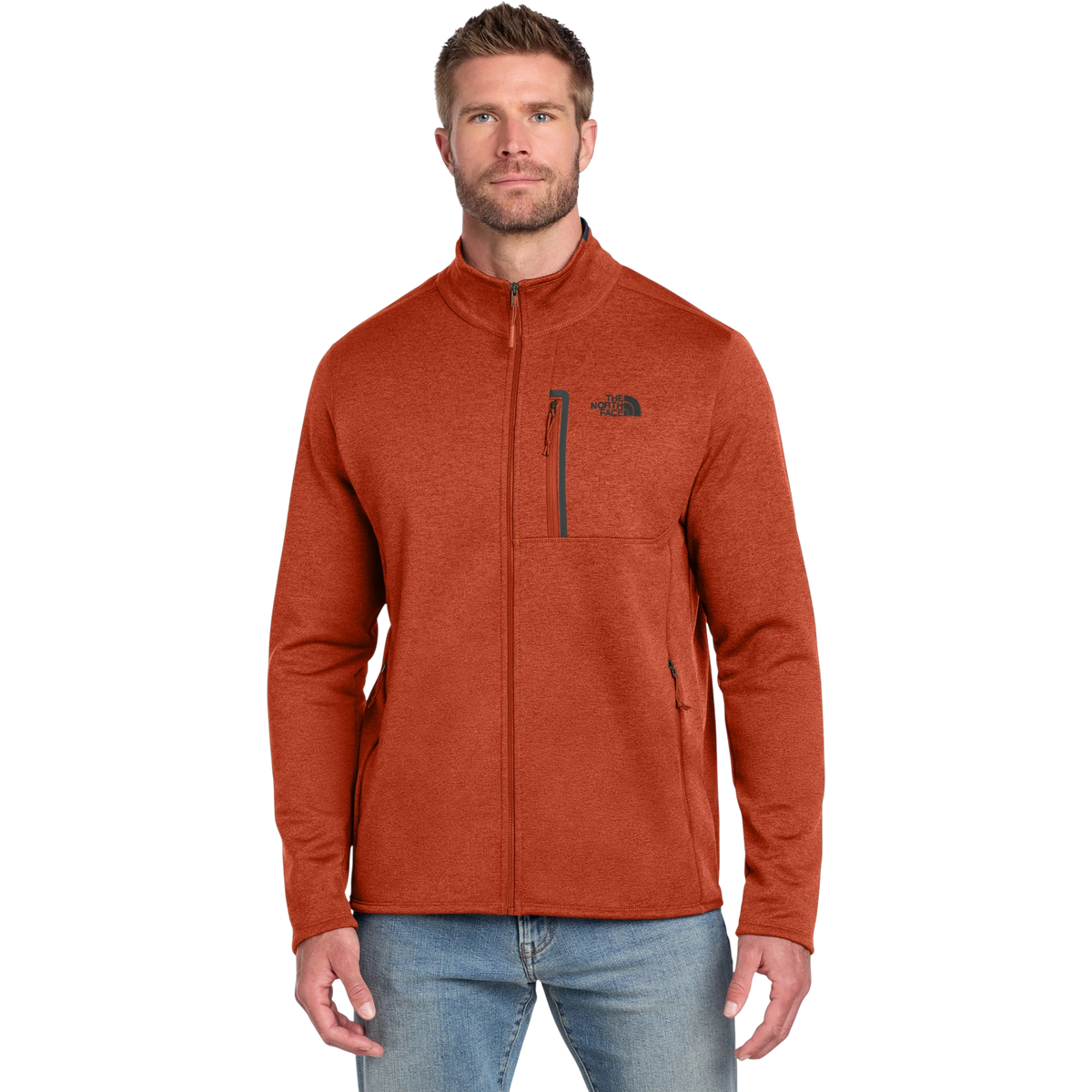 The North Face Skyline Full-Zip Fleece Jacket in Zion Orange Heather/ Urban Navy — custom branded by Motive