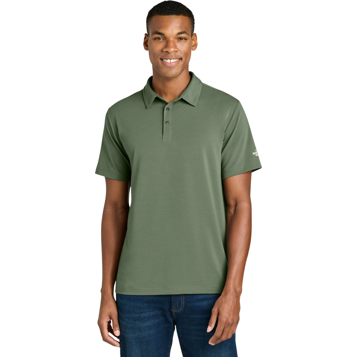 The North Face Canyon Crest Polo in Bark Mist Green — custom branded by Motive
