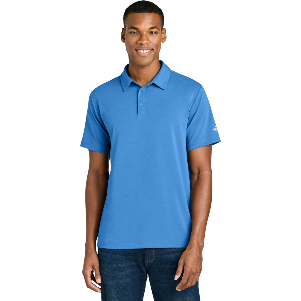 The North Face Canyon Crest Polo in Marina Blue — custom branded by Motive