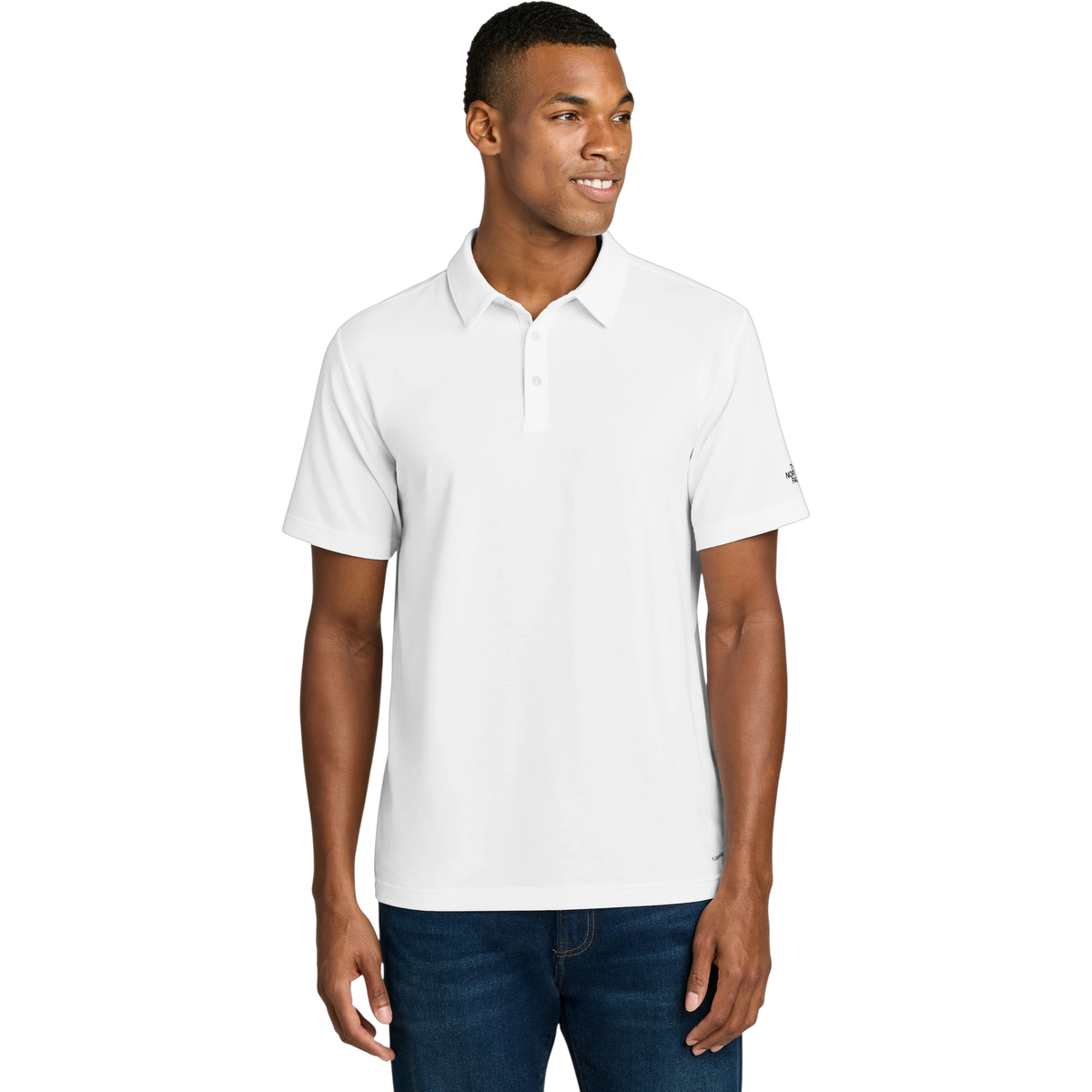 The North Face Canyon Crest Polo in TNF White — custom branded by Motive