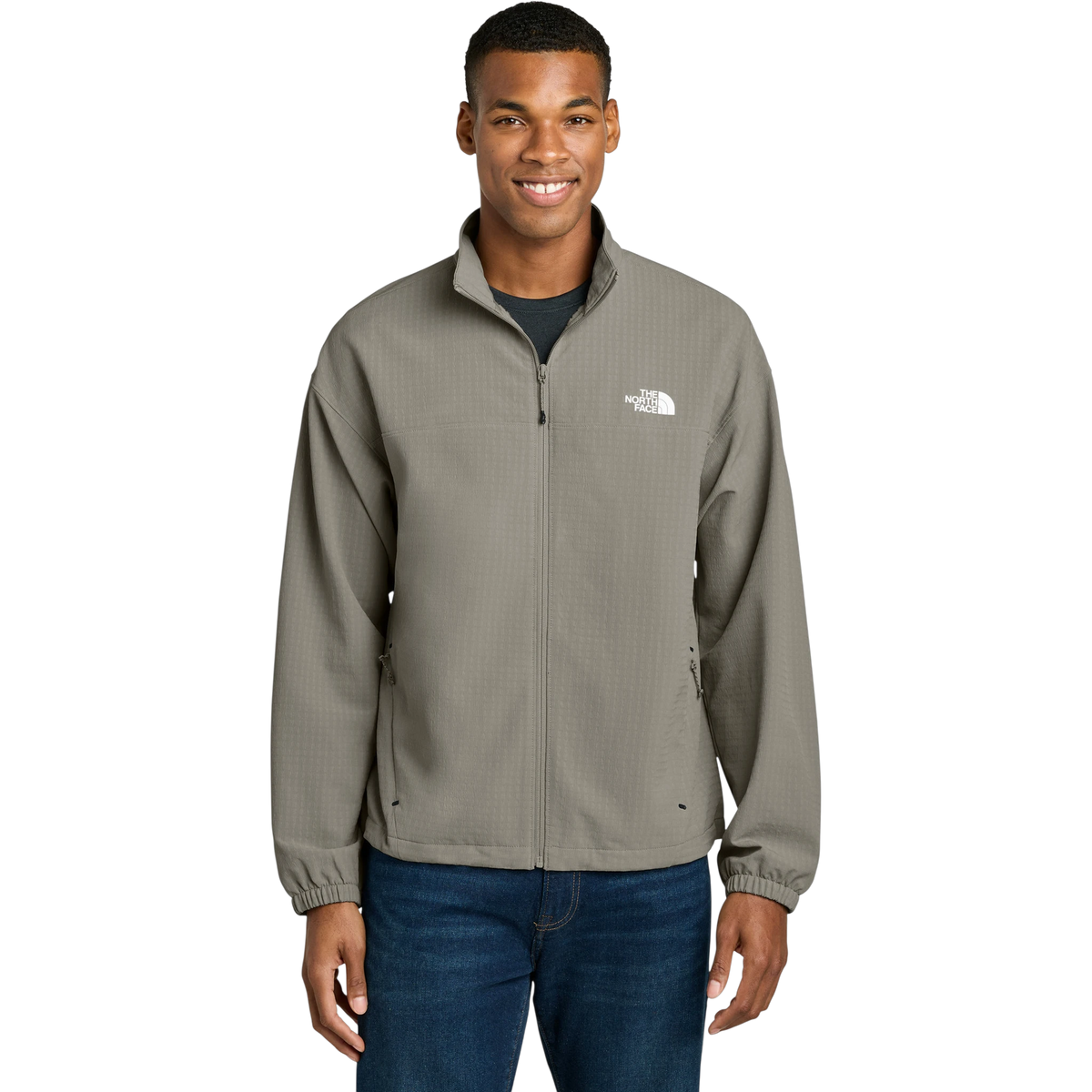 The North Face Mountain Horizon Jacket in Stone Slab Grey — custom branded by Motive