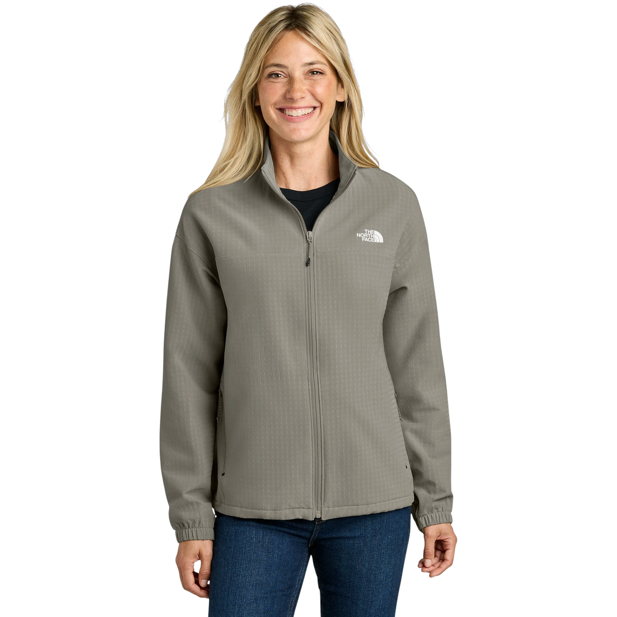 The North Face Women's Mountain Horizon Jacket in Stone Slab Grey — custom branded by Motive