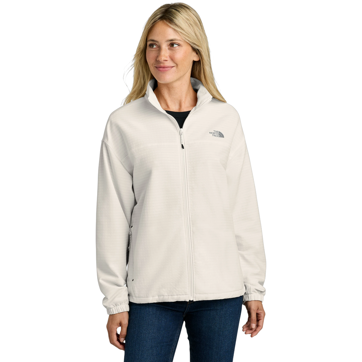 The North Face Women's Mountain Horizon Jacket in White Dune — custom branded by Motive