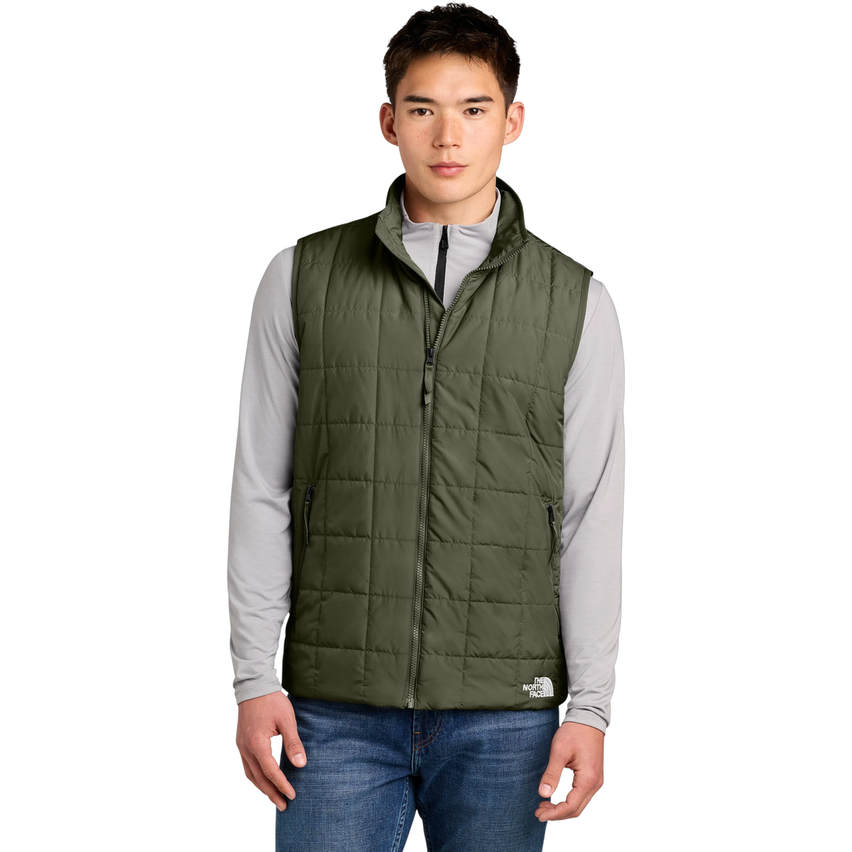 The North Face Iron Drift Quilted Vest in New Taupe Green — custom branded by Motive