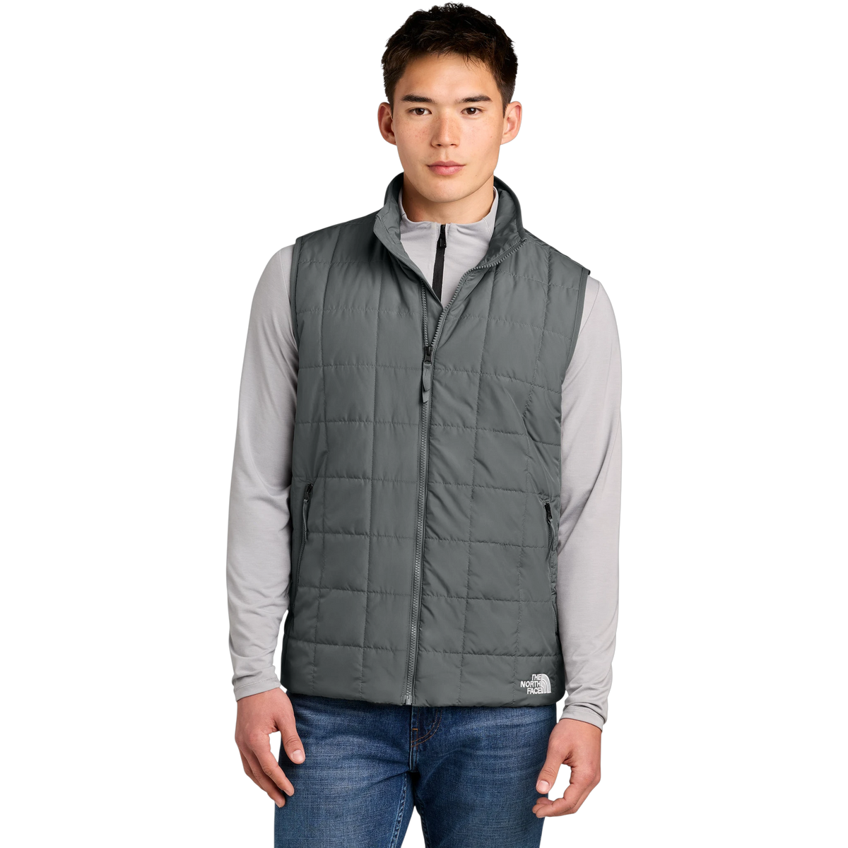 The North Face Iron Drift Quilted Vest in Smoked Pearl Grey — custom branded by Motive