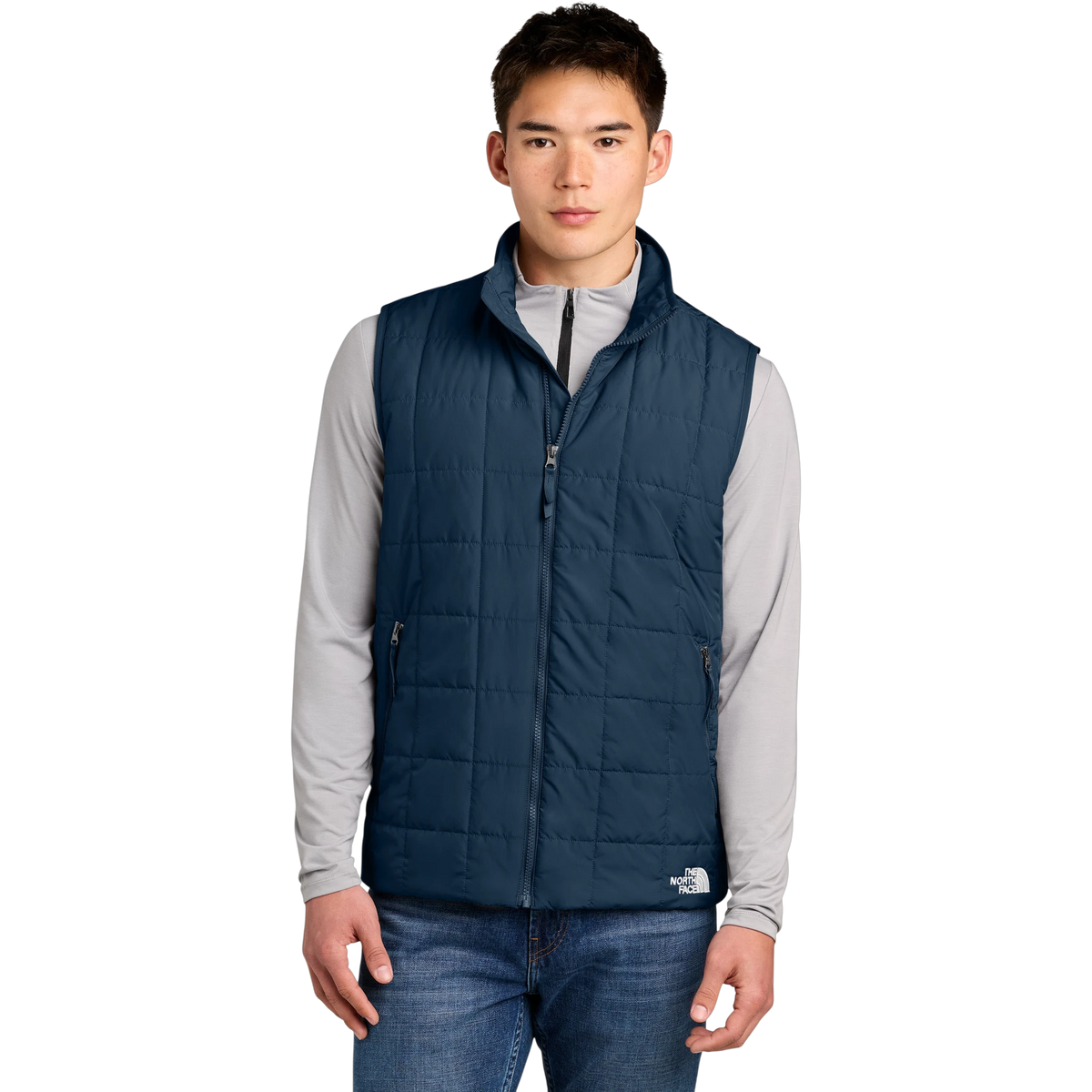 The North Face Iron Drift Quilted Vest in Summit Navy — custom branded by Motive