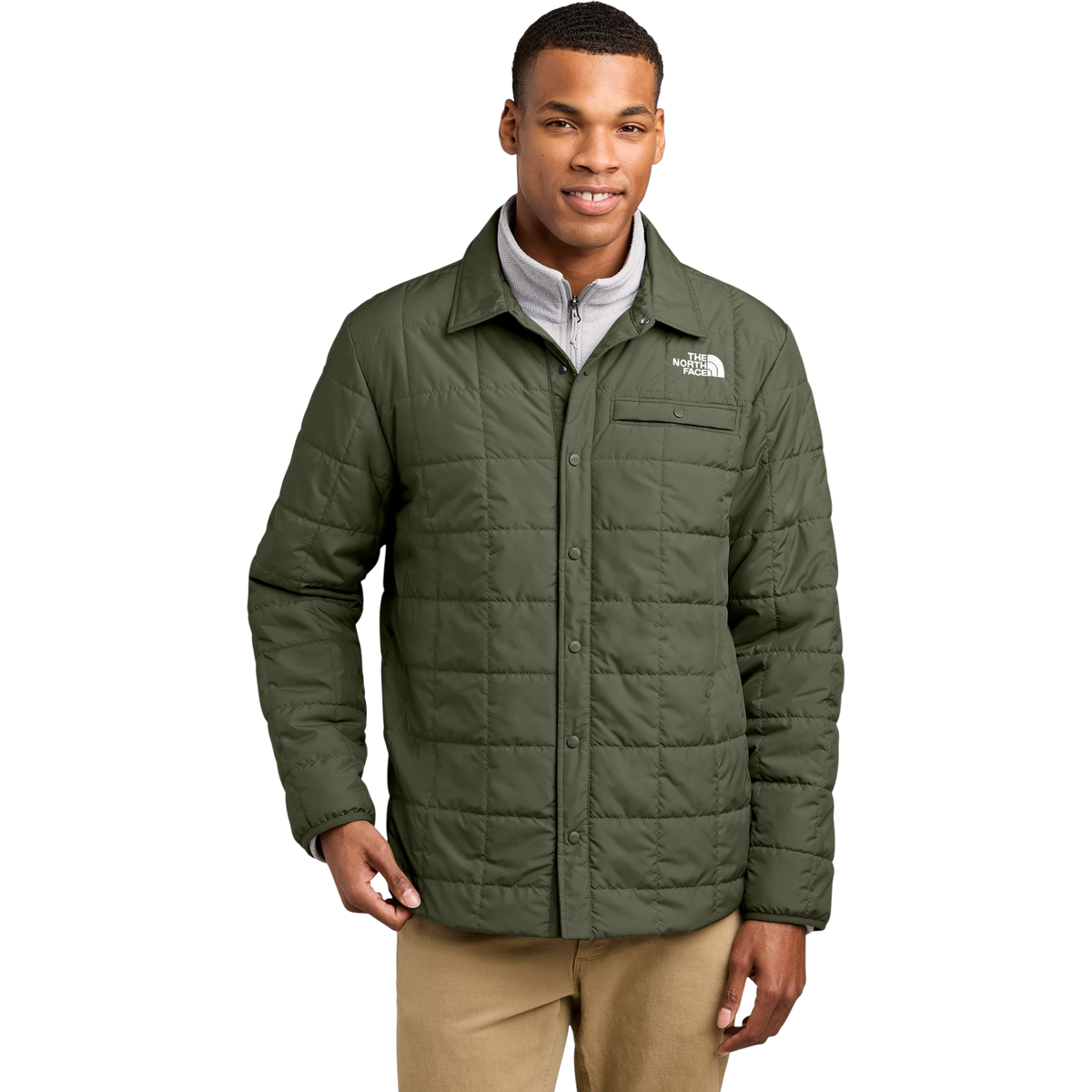 The North Face Iron Drift Quilted Shirt Jacket in New Taupe Green — custom branded by Motive
