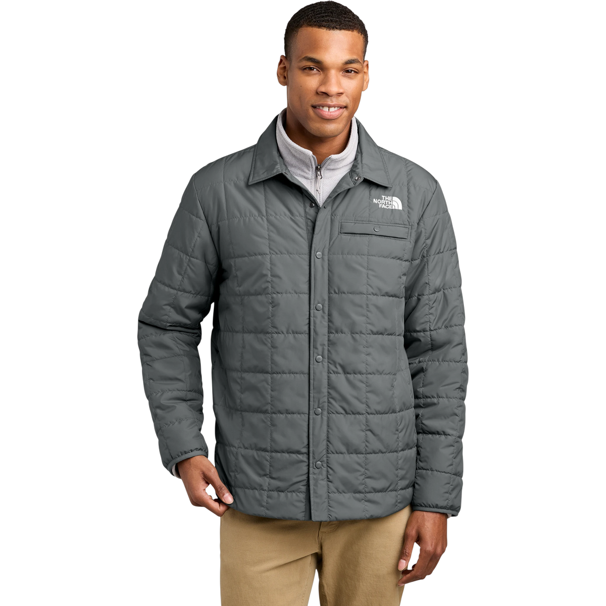 The North Face Iron Drift Quilted Shirt Jacket in Smoked Pearl Grey — custom branded by Motive