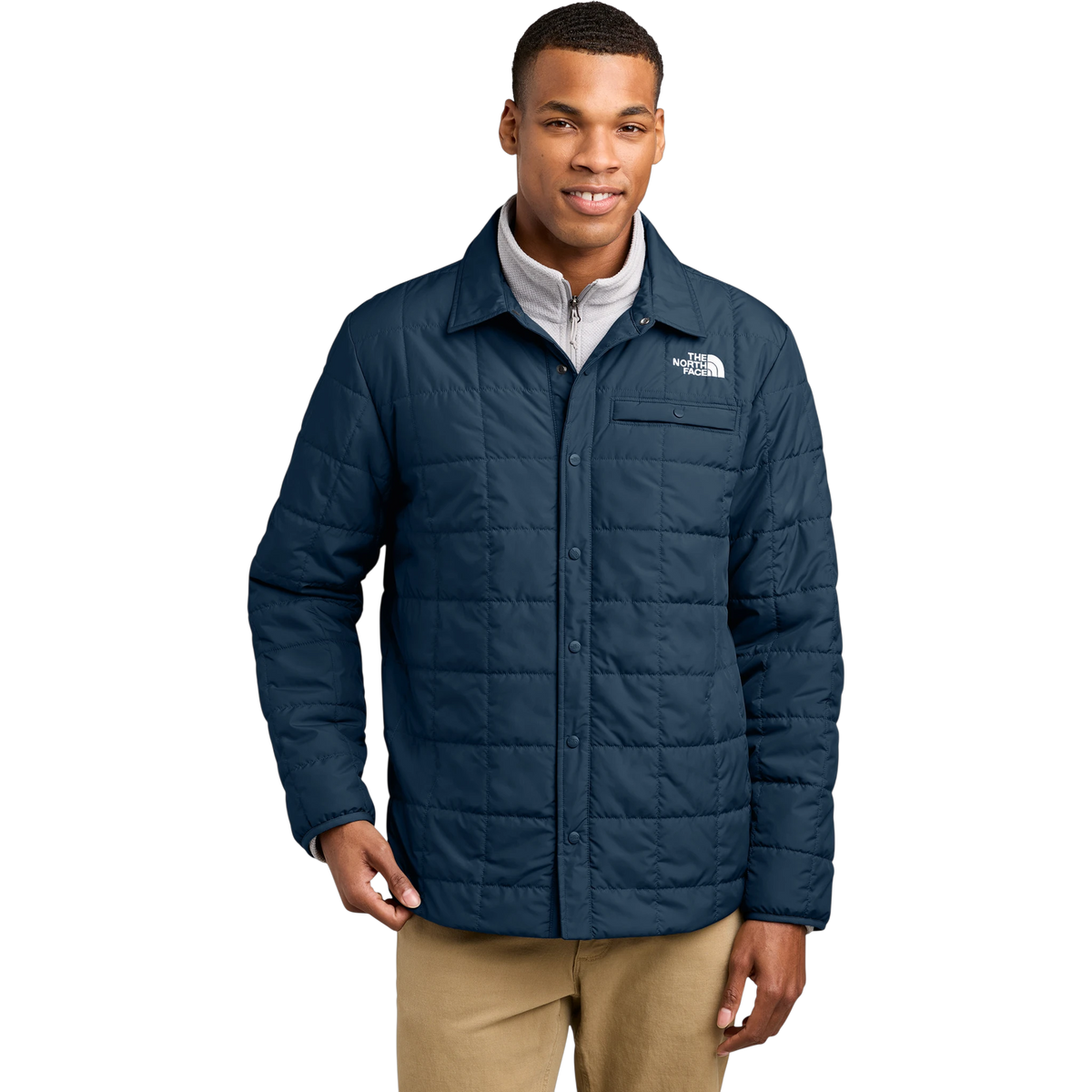 The North Face Iron Drift Quilted Shirt Jacket in Summit Navy — custom branded by Motive