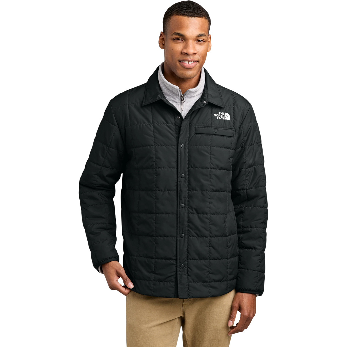 The North Face Iron Drift Quilted Shirt Jacket in TNF Black — custom branded by Motive
