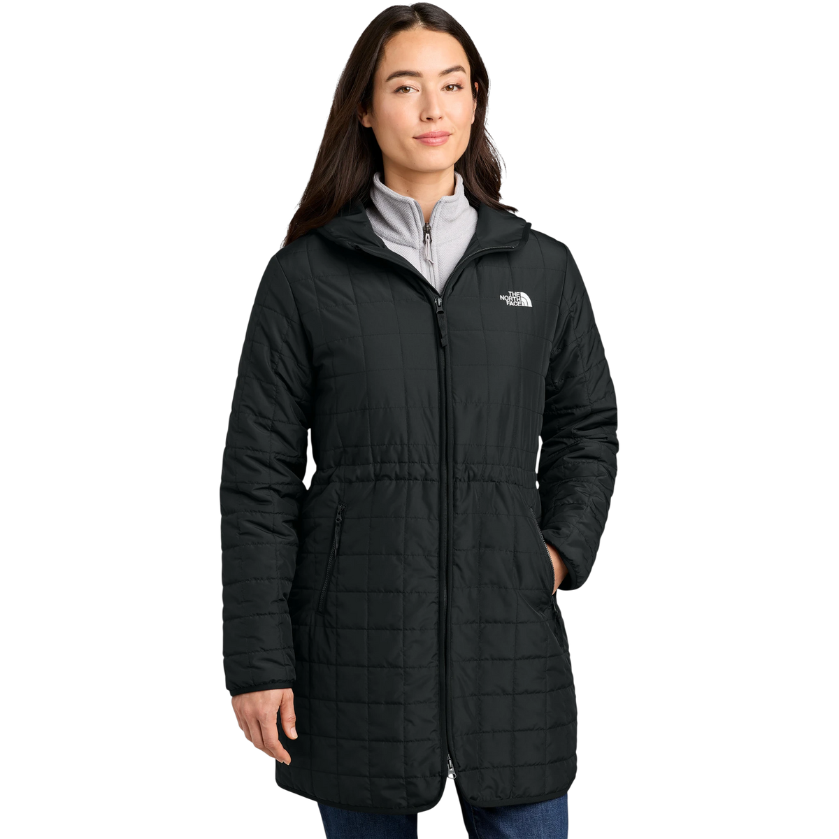 The North Face Women's Iron Drift Quilted Hooded Parka in TNF Black — custom branded by Motive