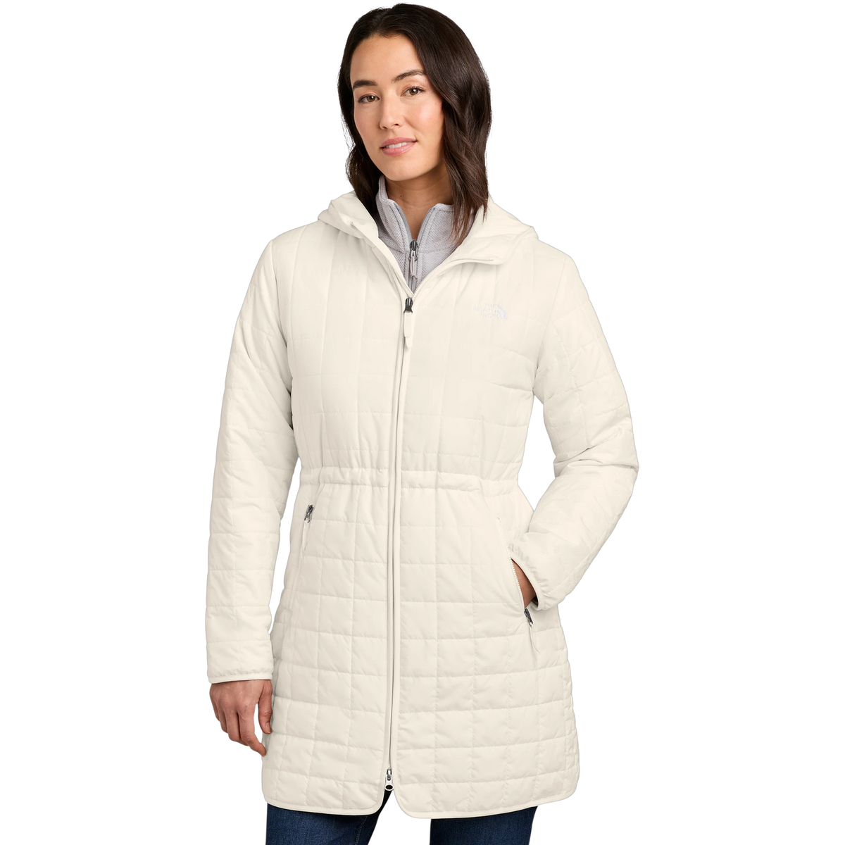 The North Face Women's Iron Drift Quilted Hooded Parka in White Dune — custom branded by Motive