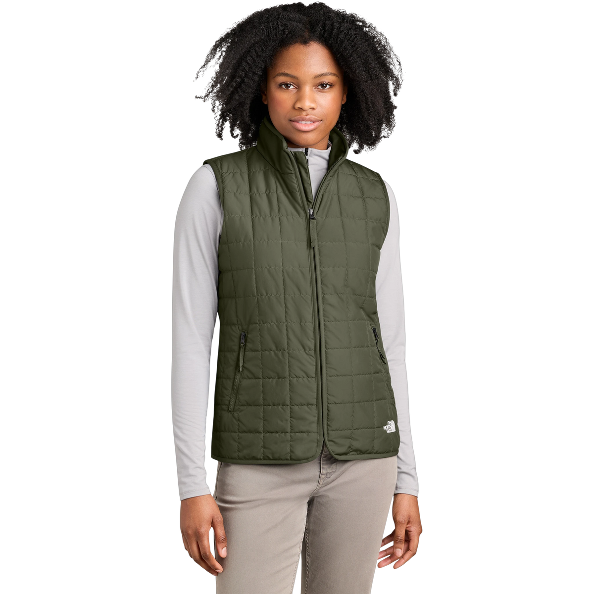 The North Face Women's Iron Drift Quilted Vest in New Taupe Green — custom branded by Motive