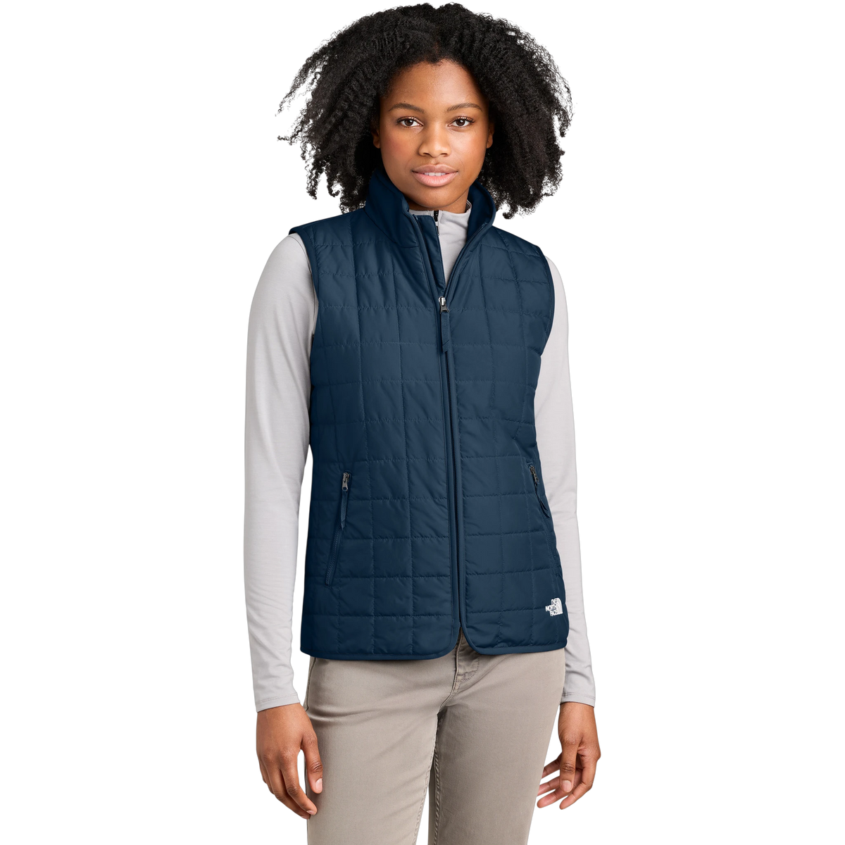 The North Face Women's Iron Drift Quilted Vest in Summit Navy — custom branded by Motive