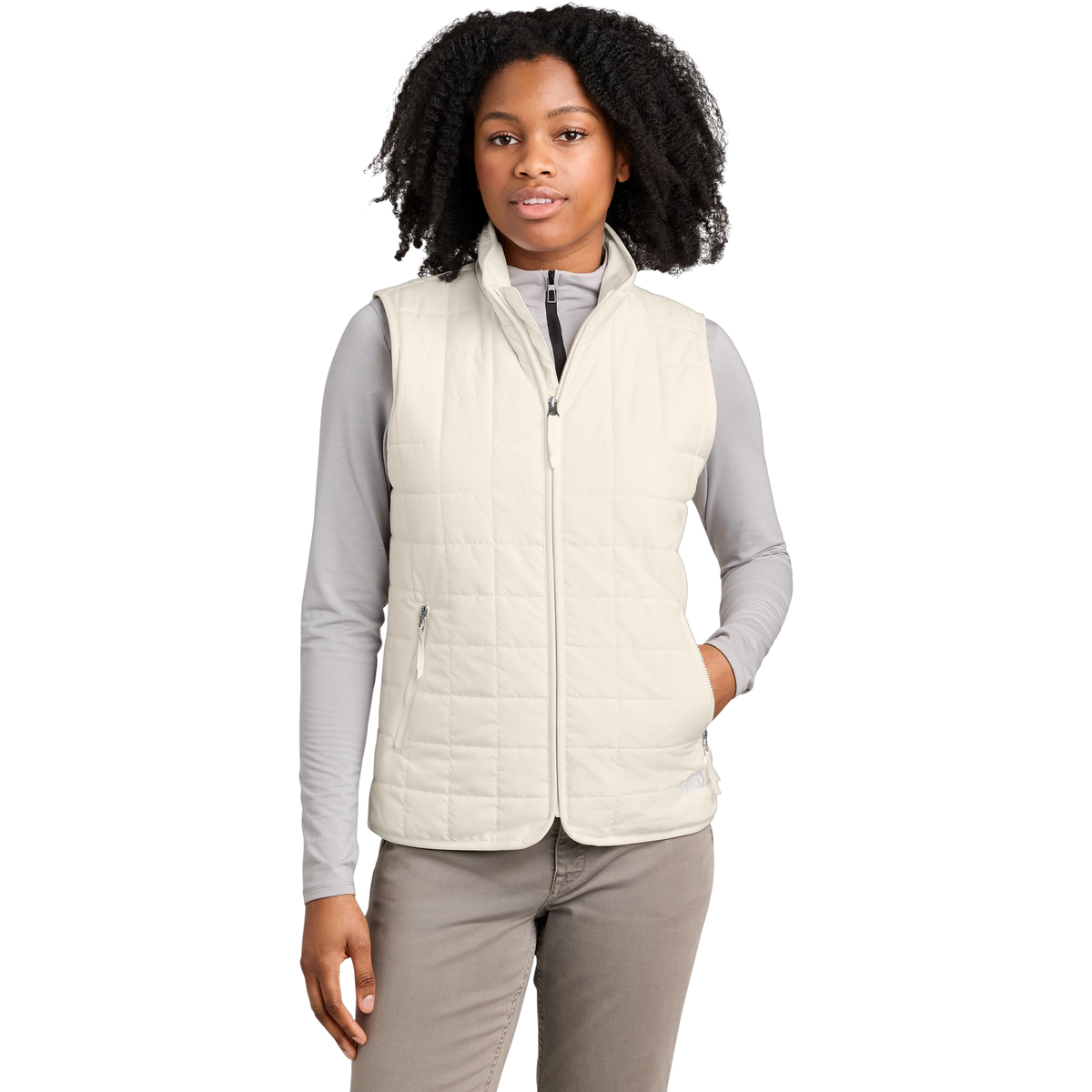The North Face Women's Iron Drift Quilted Vest in White Dune — custom branded by Motive