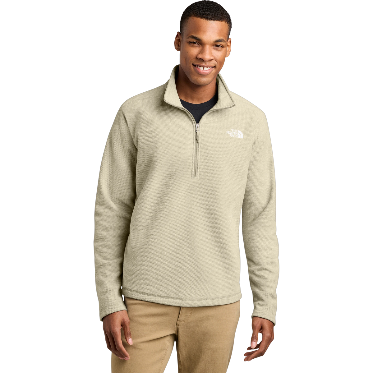 The North Face Textured Pine Grove 1/2-Zip in Gravel Heather — custom branded by Motive