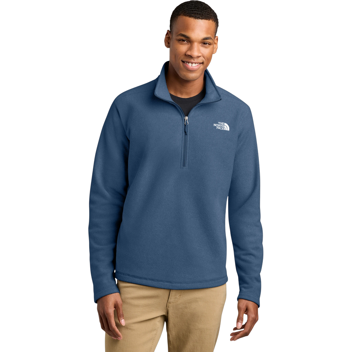 The North Face Textured Pine Grove 1/2-Zip in Shady Blue Heather — custom branded by Motive