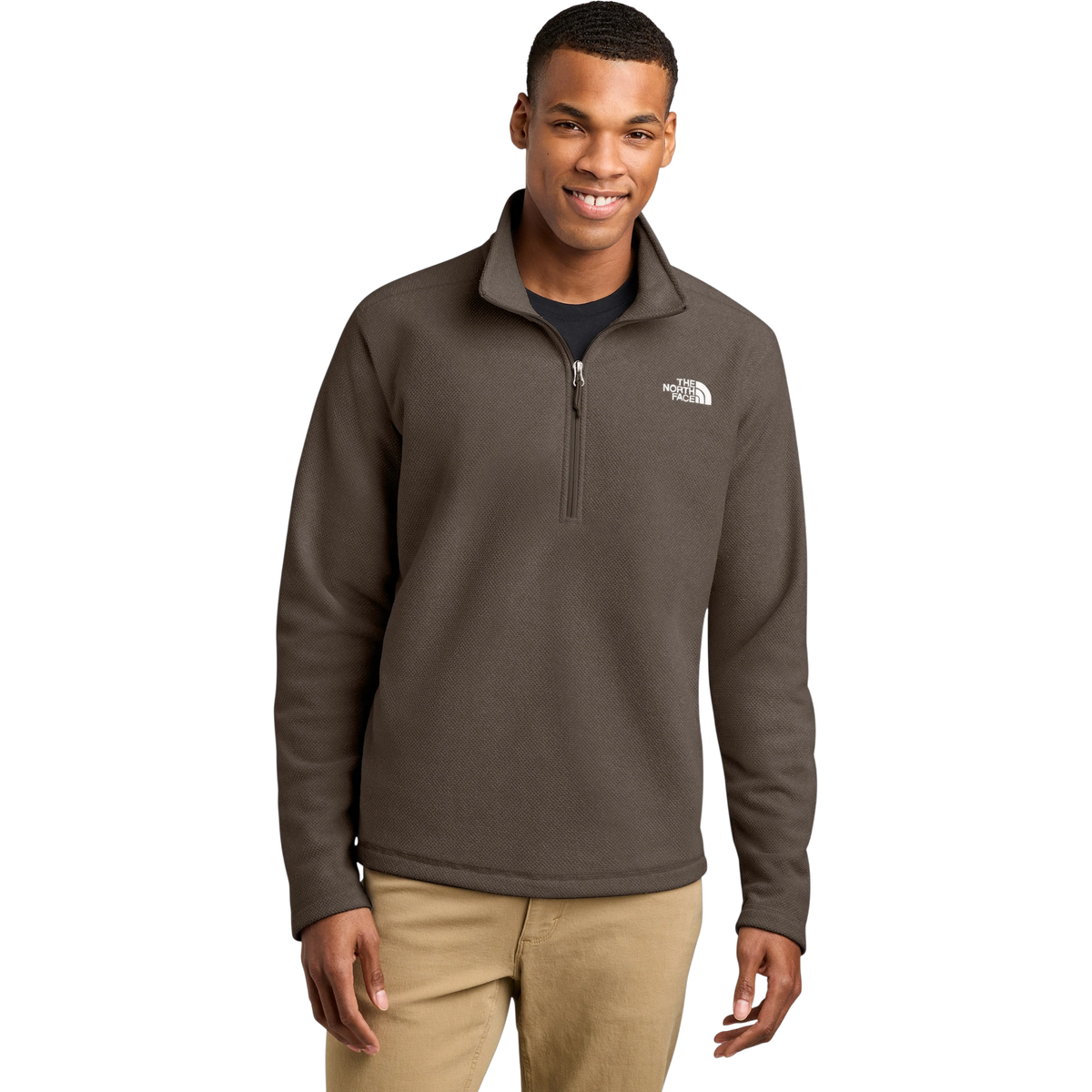The North Face Textured Pine Grove 1/2-Zip in Smokey Brown Heather — custom branded by Motive