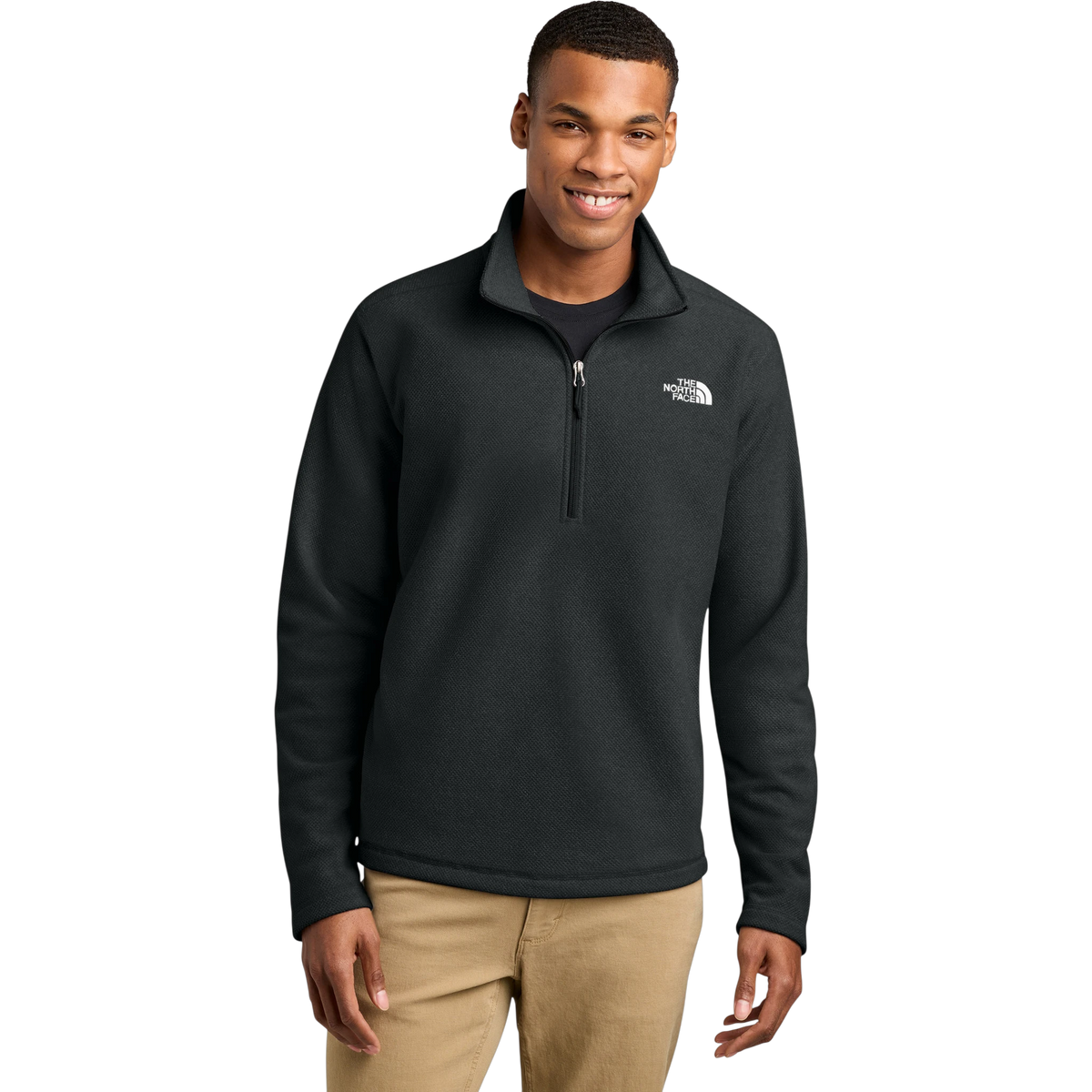 The North Face Textured Pine Grove 1/2-Zip in TNF Black Heather — custom branded by Motive