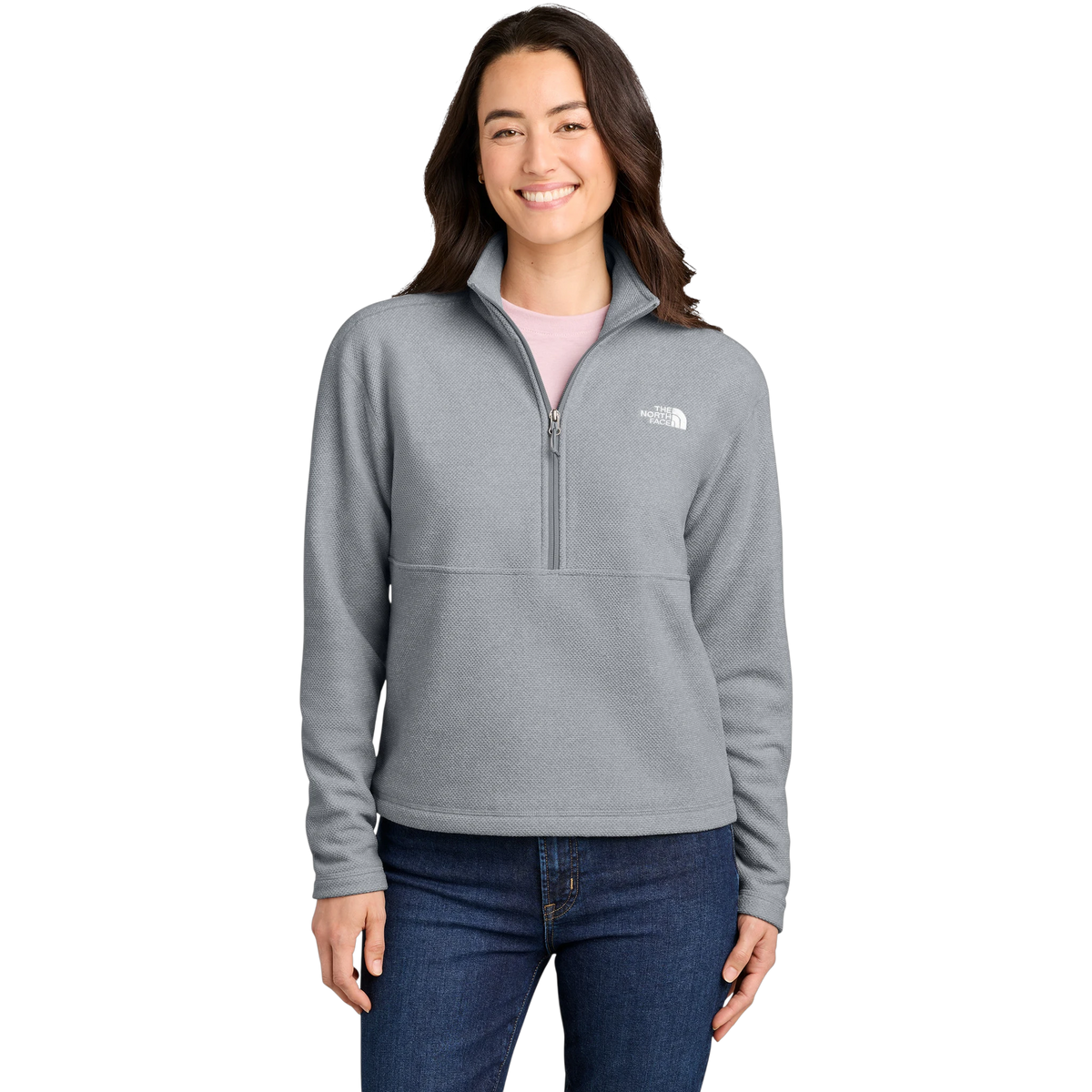The North Face Women's Textured Pine Grove 1/2-Zip in TNF Light Grey Heather — custom branded by Motive