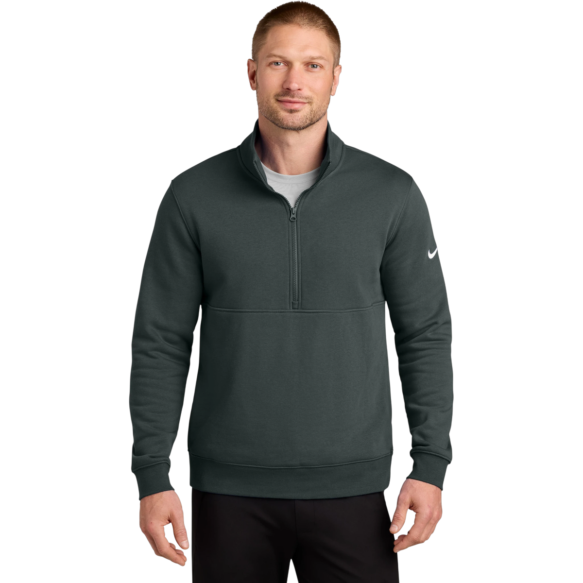 Nike Club Fleece Sleeve Swoosh 1/2-Zip in Anthracite — custom branded by Motive