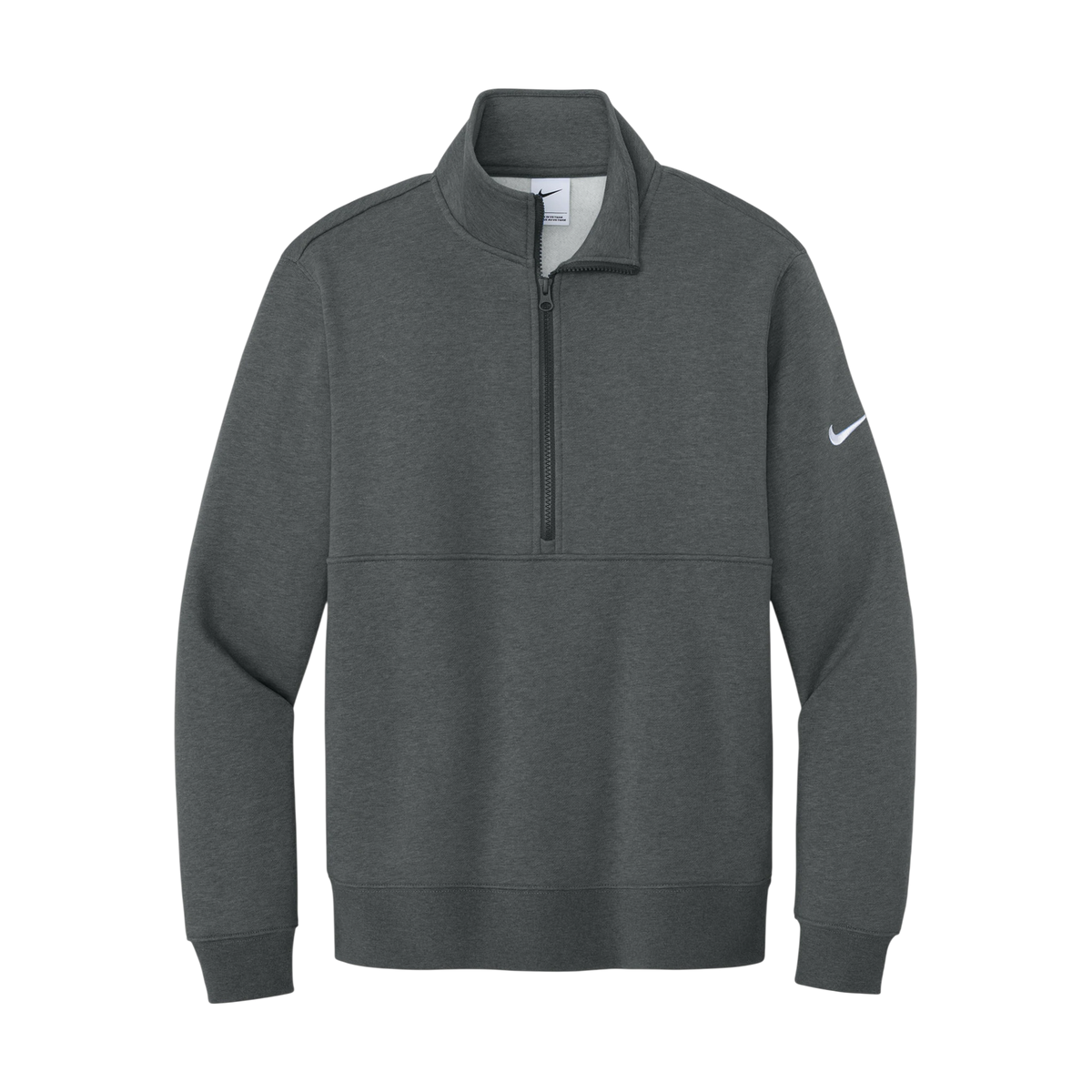Nike Club Fleece Sleeve Swoosh 1/2-Zip in Charcoal Heather — custom branded by Motive