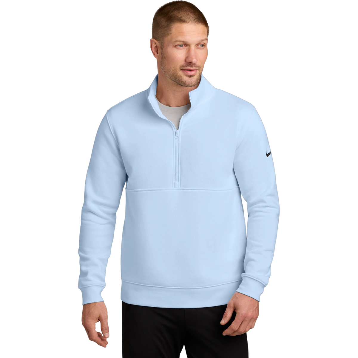 Nike Club Fleece Sleeve Swoosh 1/2-Zip in Hydrogen Blue — custom branded by Motive