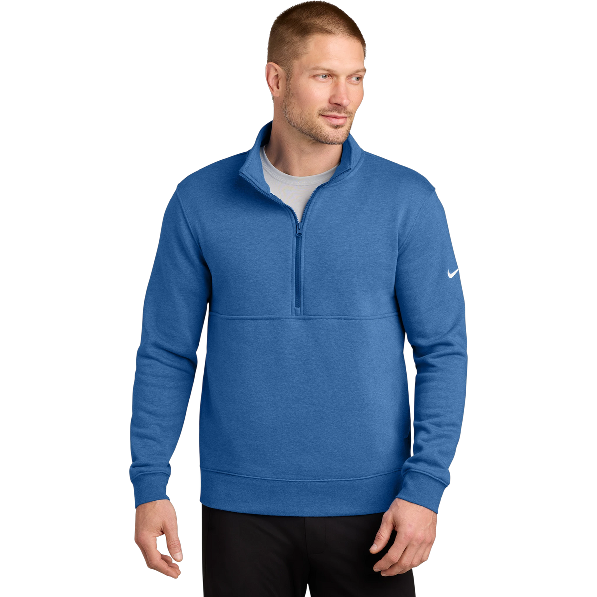 Nike Club Fleece Sleeve Swoosh 1/2-Zip in Light Game Royal Heather
